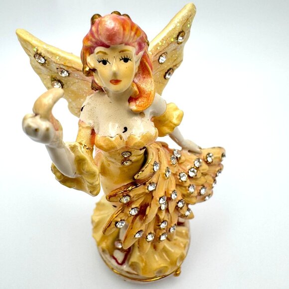 Flamigo Fairy Trinket Box Yellow Wings  Rhinestone Accents Enamel Metal - Picture 1 of 9